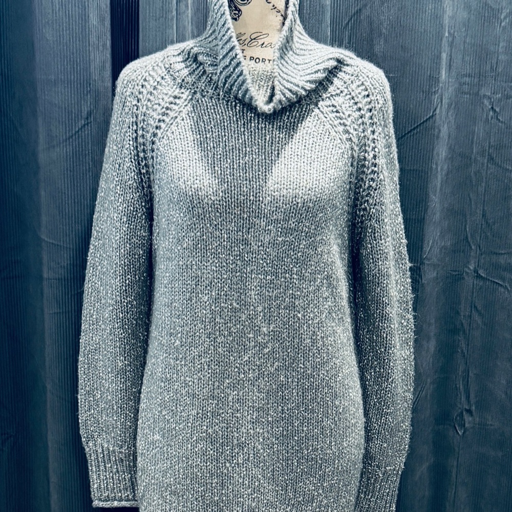 RD Style Silver Ribbed Cowl Neck Sweater Dress